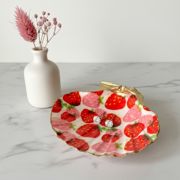 Handmade Other - Bright Strawberry Seashell Trinket Jewelry Dish